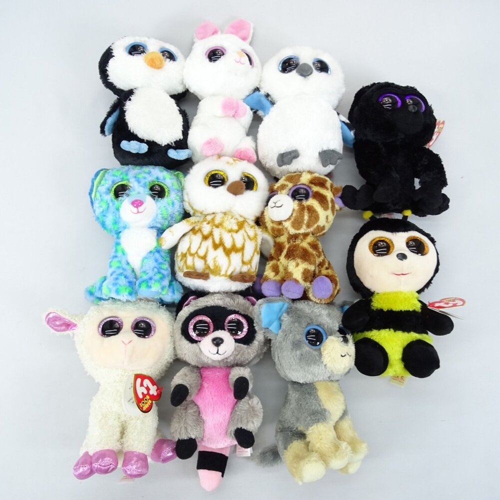 Ty Beanie Babies 6" Lot of 11 Plush Stuffies Beanie Boos Owl Lamb Giraffe Wolf‎